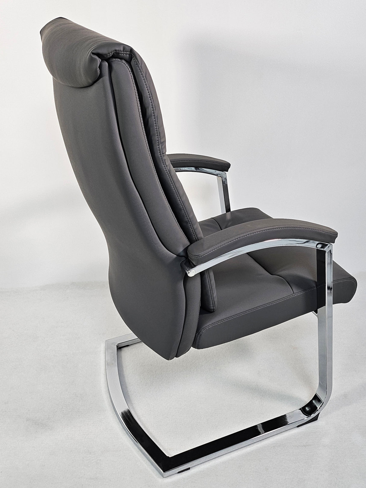 Modern Chrome and Grey Leather Executive Visitor Chair -  FE-202