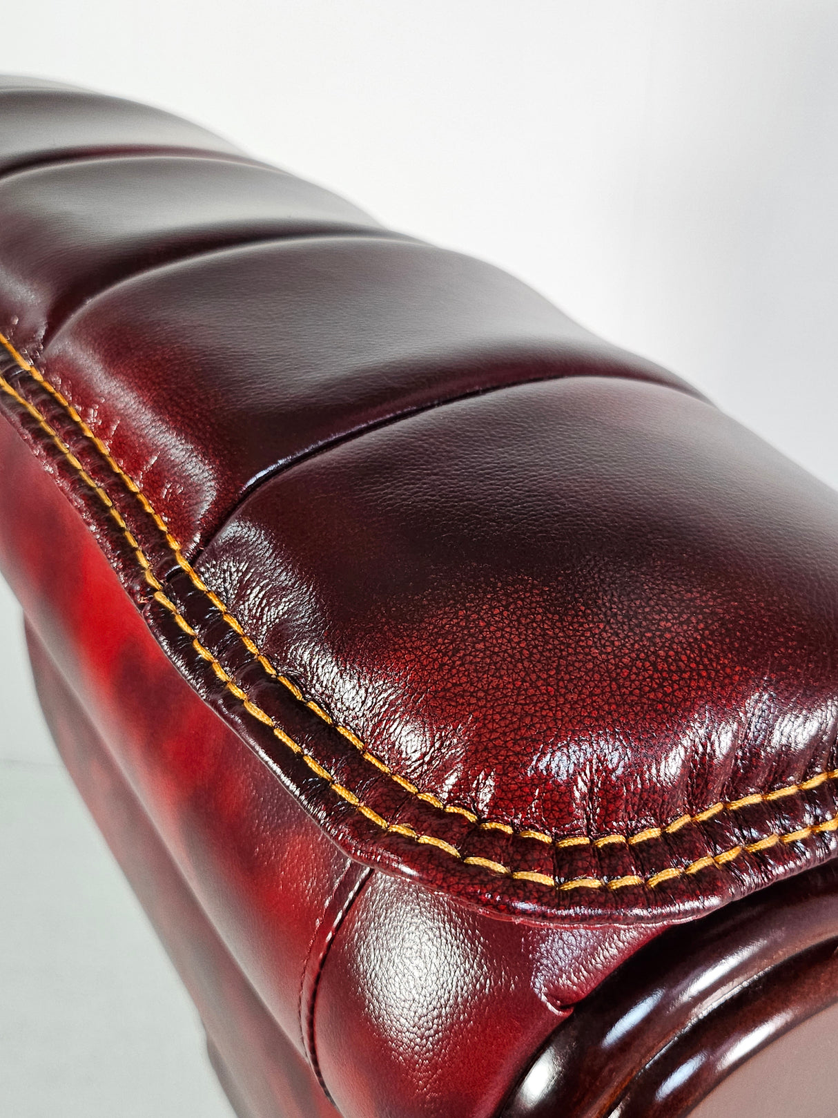 Large Burgundy Genuine Leather Executive Office Chair with Walnut Detailing -  A8052