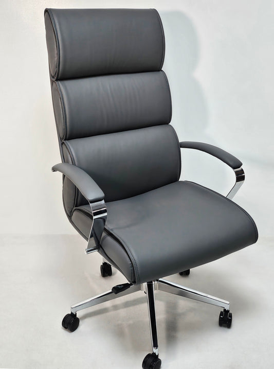 Modern Grey Leather High Back Executive Office Chair - HB-286A