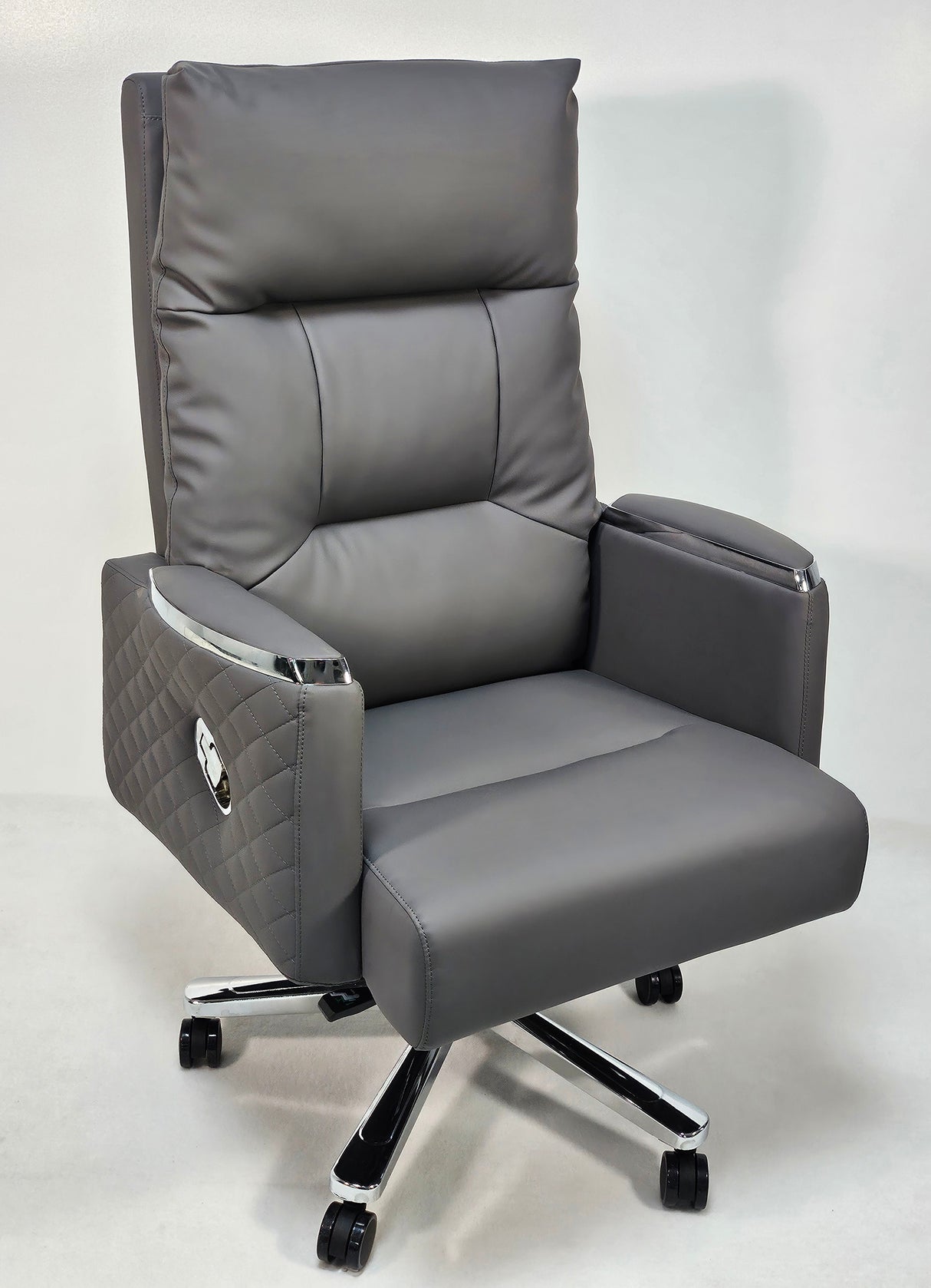 Modern Reclining Grey Leather High Back Executive Office Chair - HB-306A