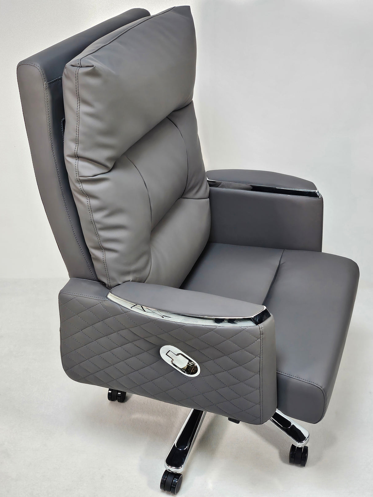 Modern Reclining Grey Leather High Back Executive Office Chair - HB-306A