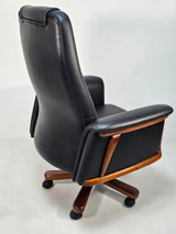 Black Leather Executive Office Chair with Solid Wood Detailing - ZX-006