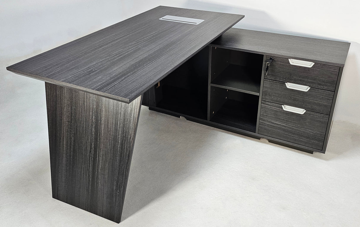 Modern Grey Oak Veneer Corner Executive Office Desk with Built in Storage - 1400mm - DG19-C-D14