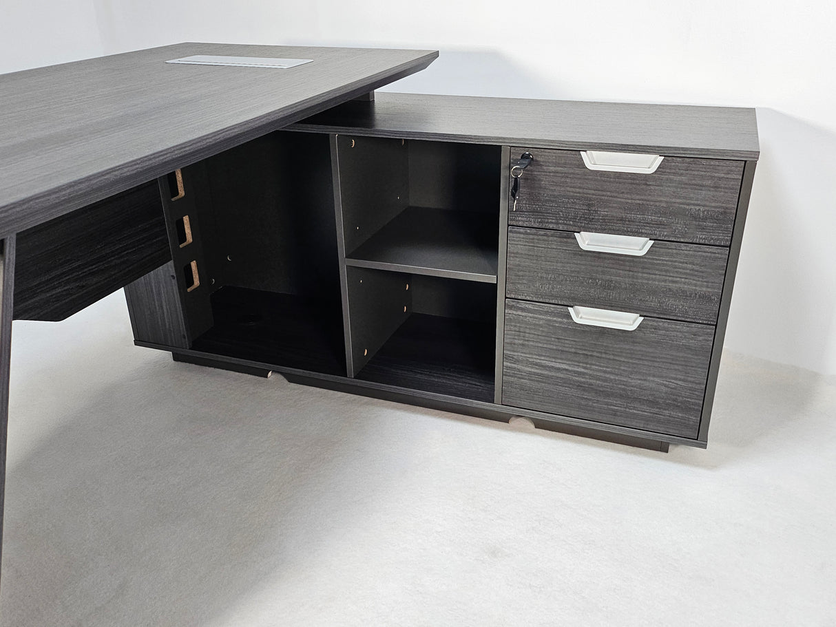 Modern Grey Oak Veneer Corner Executive Office Desk with Built in Storage - 1800mm - DG19-C-D18