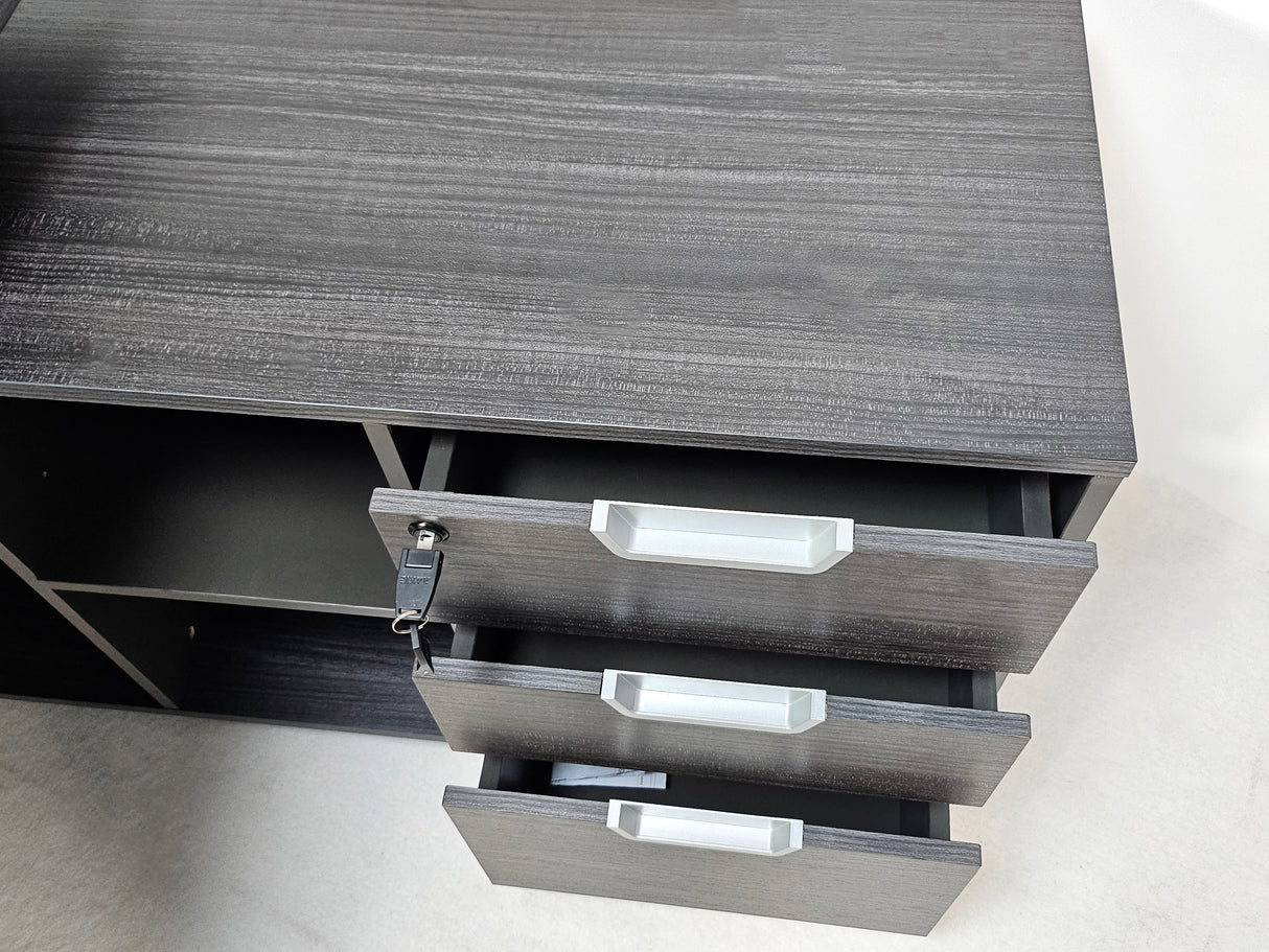 Modern Grey Oak Veneer Corner Executive Office Desk with Built in Storage - 1800mm - DG19-C-D18