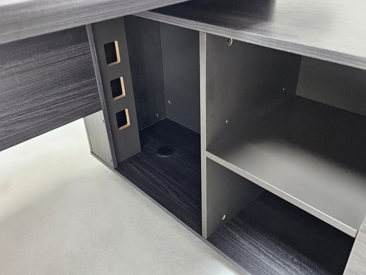 Modern Grey Oak Veneer Corner Executive Office Desk with Built in Storage - 1800mm - DG19-C-D18