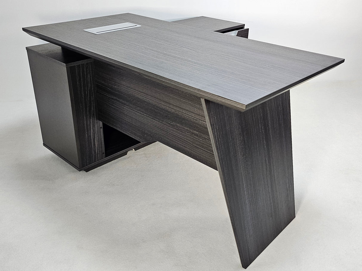 Modern Grey Oak Veneer Corner Executive Office Desk with Built in Storage - 1600mm - DG19-C-D16
