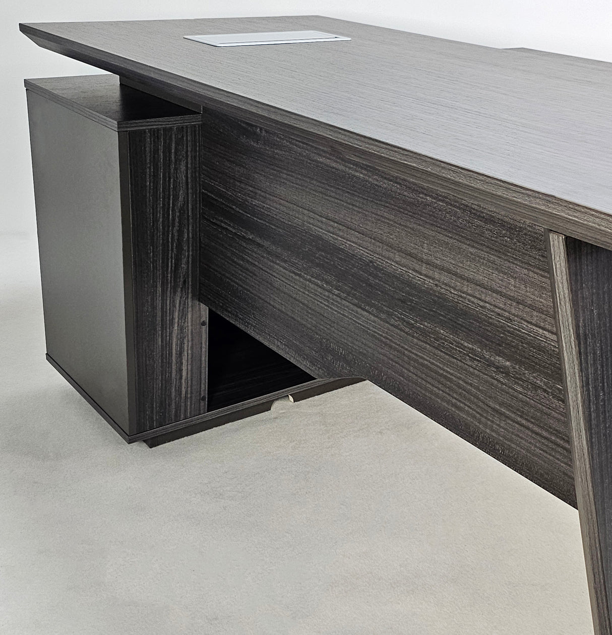 Modern Grey Oak Veneer Corner Executive Office Desk with Built in Storage - 1600mm - DG19-C-D16