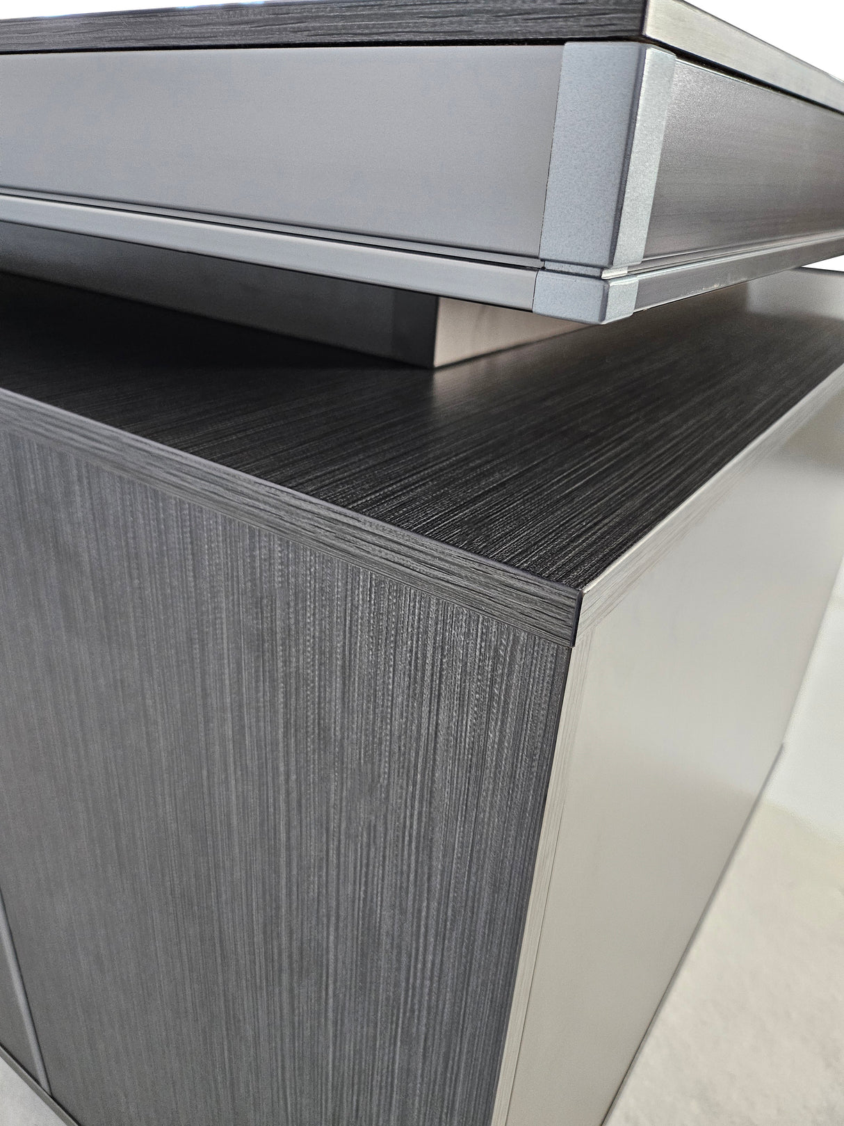 Modern Grey Aluminium Edged Melamine Corner Executive Office Desk with Full Length Top - 1600mm, 1800mm or 2000mm - WKO-FL-S-D05