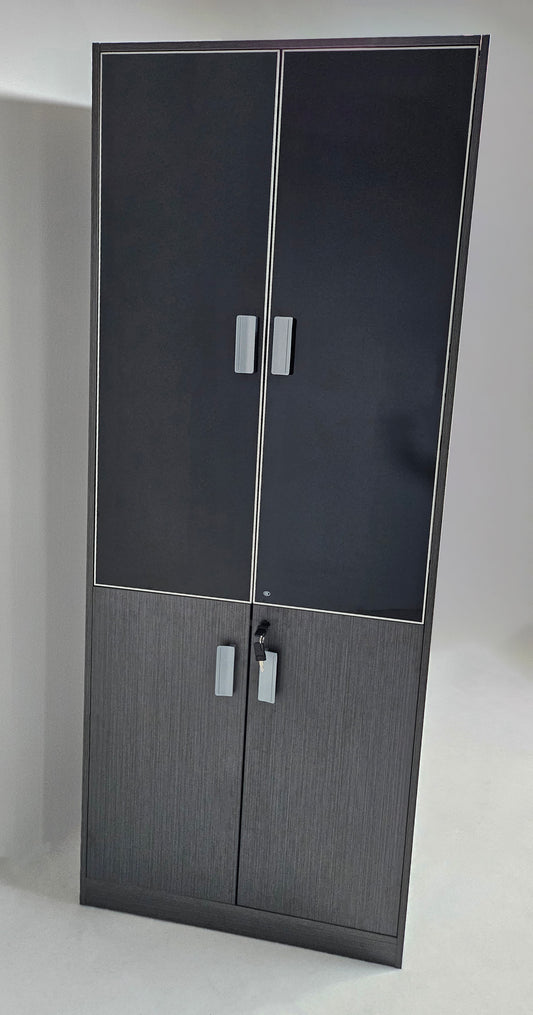 Modern Grey Oak Melamine Two Door Bookcase with Black Glass Doors - 800mm - WKO-S0408