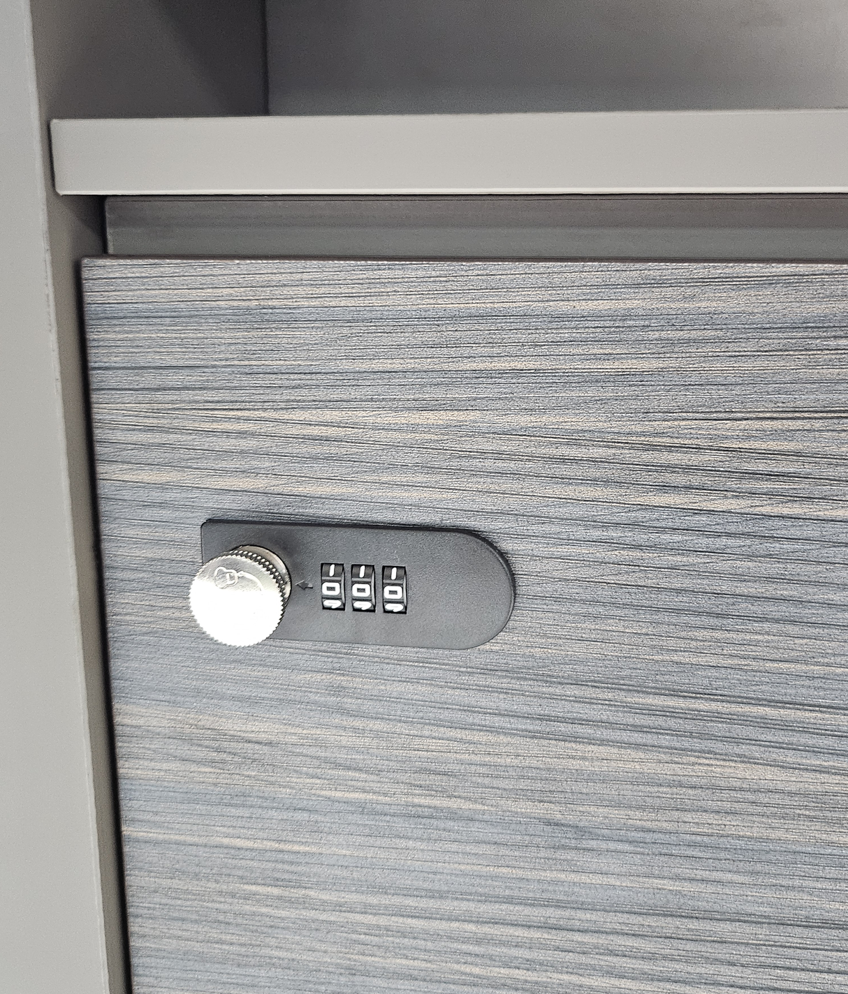 Modern Grey Oak Straight Office Desk with Herringbone Detailing and Built in Storage - 2400mm - DHH-D0124