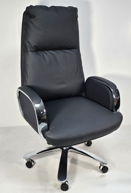 Modern High Back Executive Black Leather Office Chair with Chrome Arms - YS1815A