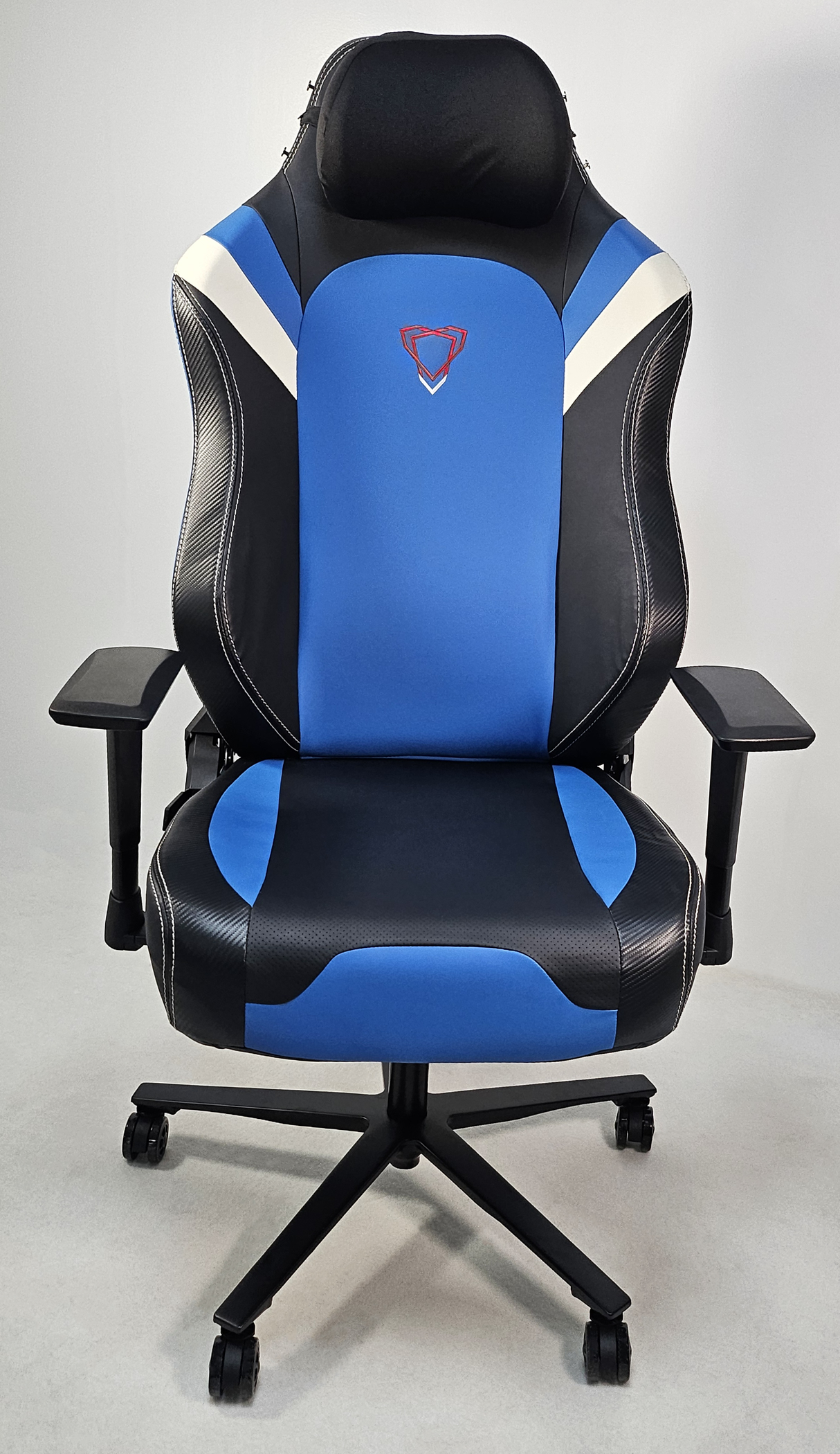 Reclining Black Leather Executive Gaming Style Office Chair with Blue and White Detailing - F023-89