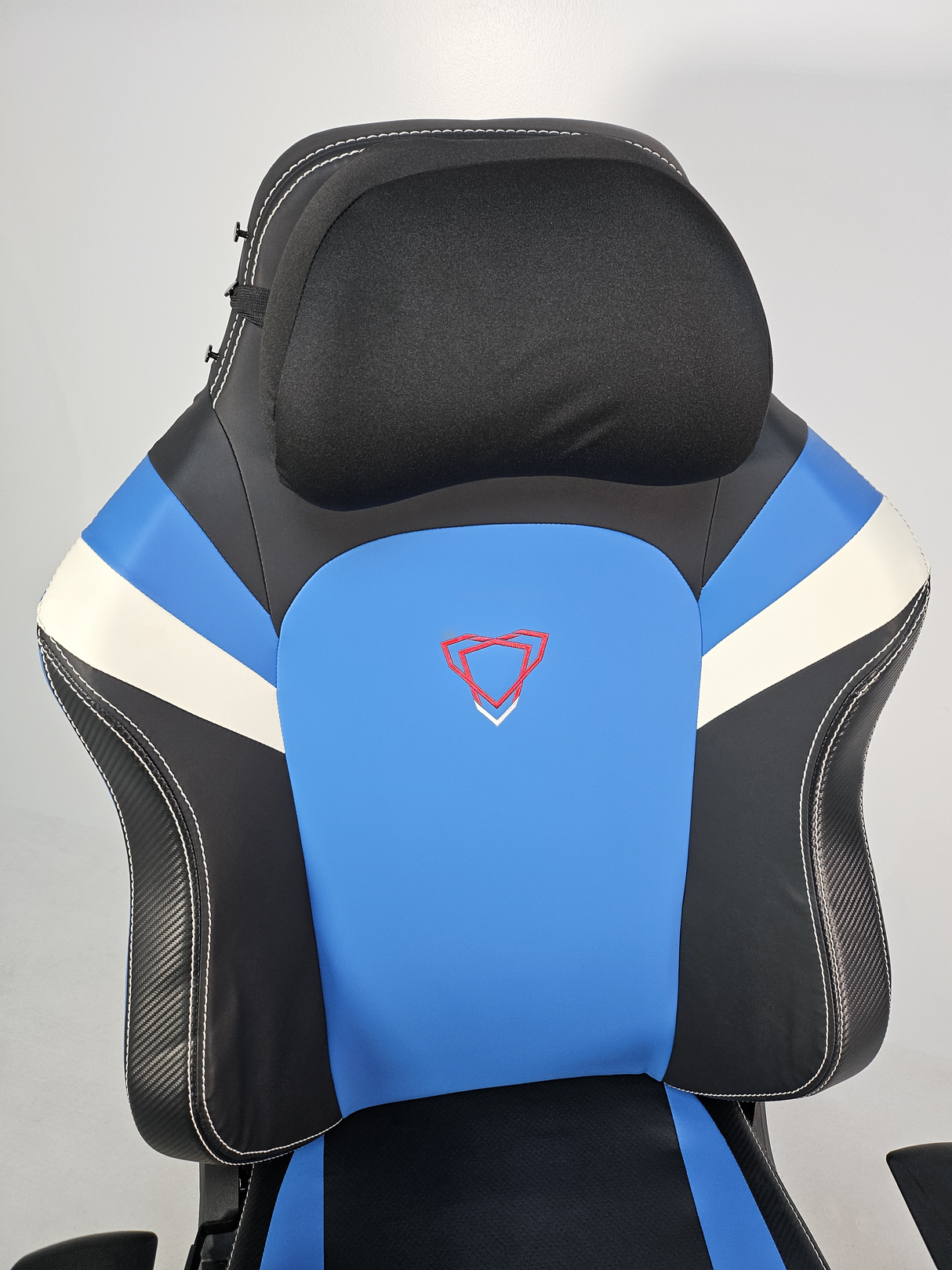 Reclining Black Leather Executive Gaming Style Office Chair with Blue and White Detailing - F023-89