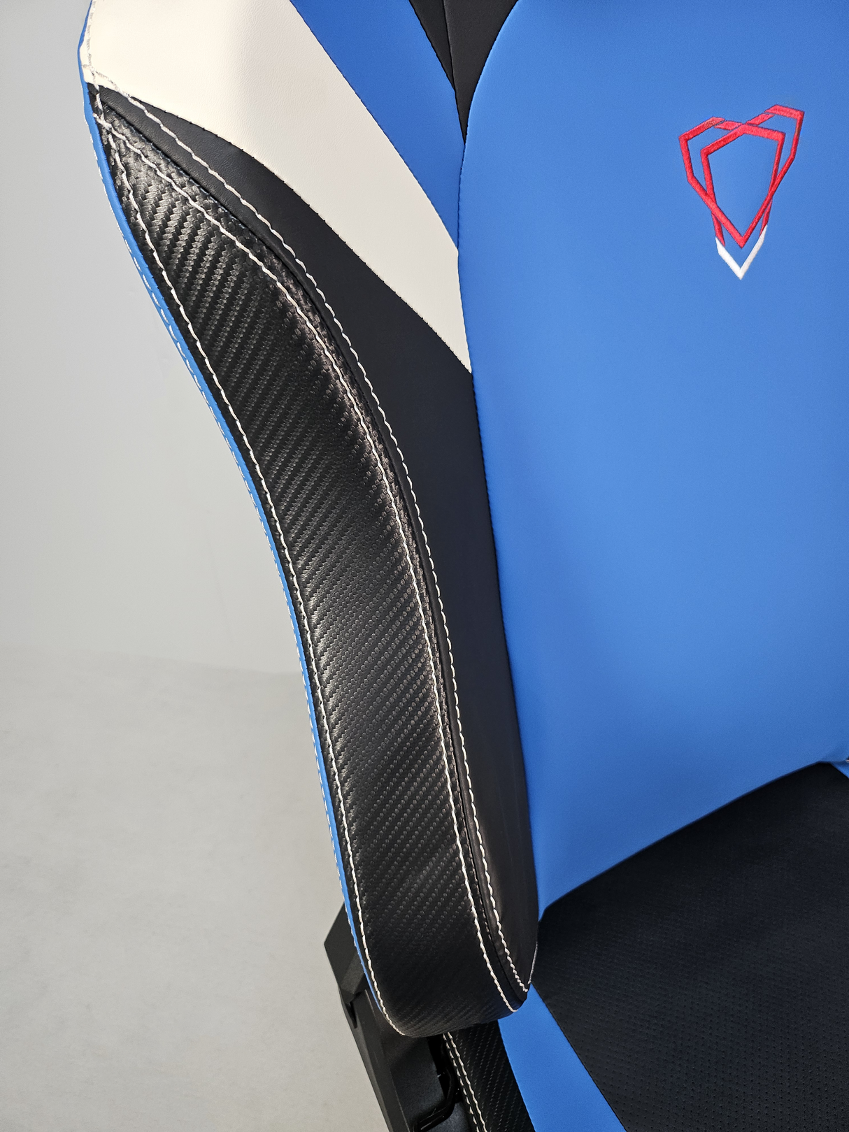 Reclining Black Leather Executive Gaming Style Office Chair with Blue and White Detailing - F023-89