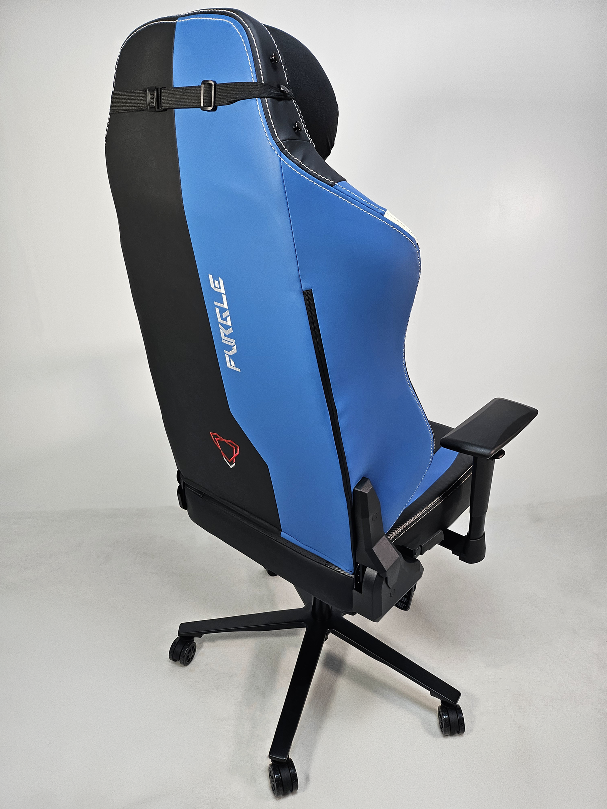 Reclining Black Leather Executive Gaming Style Office Chair with Blue and White Detailing - F023-89