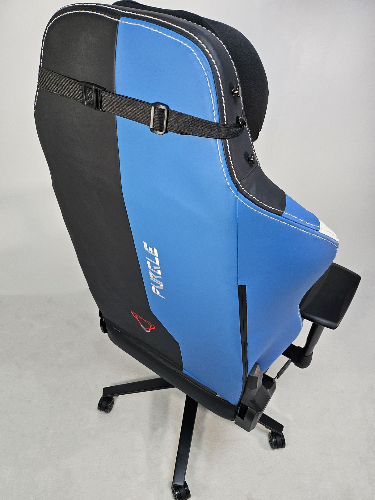 Reclining Black Leather Executive Gaming Style Office Chair with Blue and White Detailing - F023-89