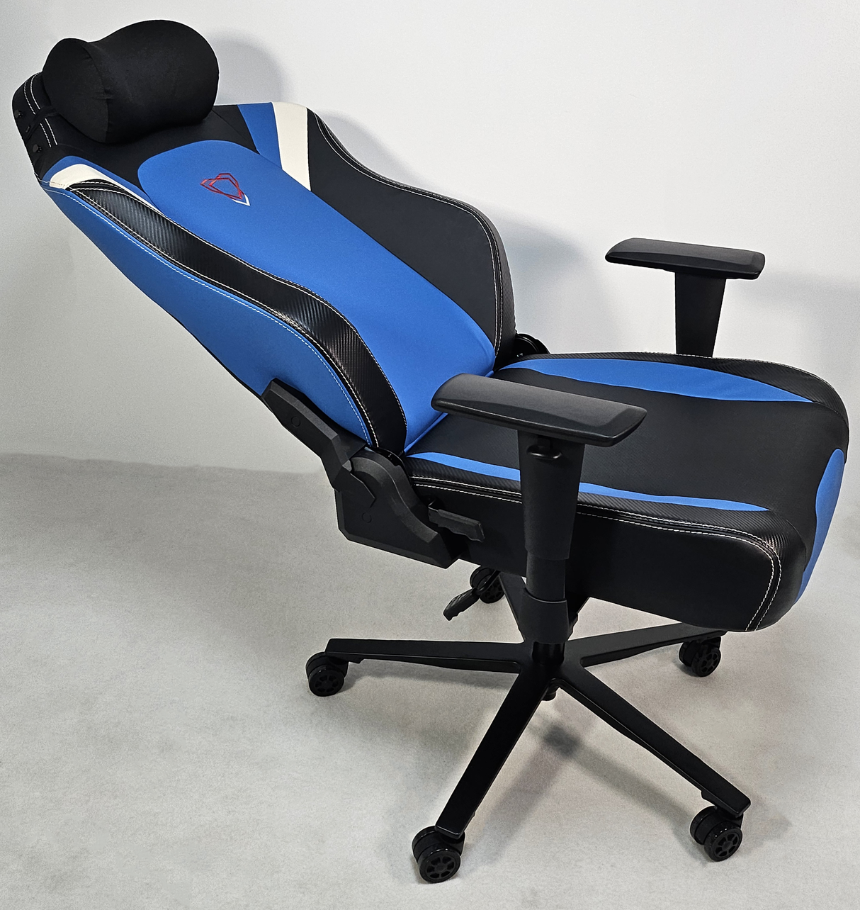 Reclining Black Leather Executive Gaming Style Office Chair with Blue and White Detailing - F023-89