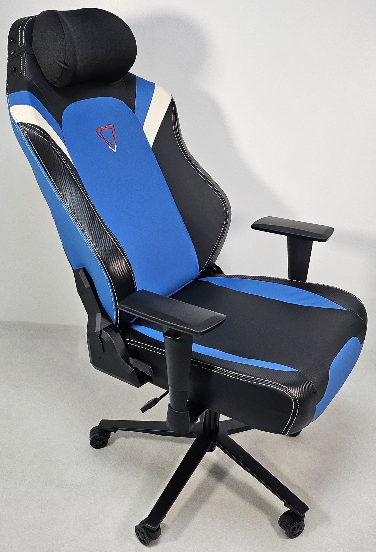 Reclining Black Leather Executive Gaming Style Office Chair with Blue and White Detailing - F023-89