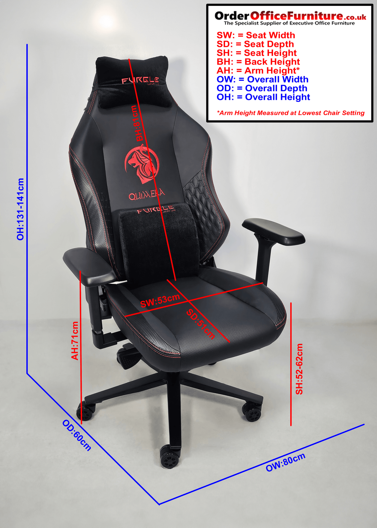 Reclining Black Leather Executive Gaming Style Office Chair with Red Detailing - F010A-1