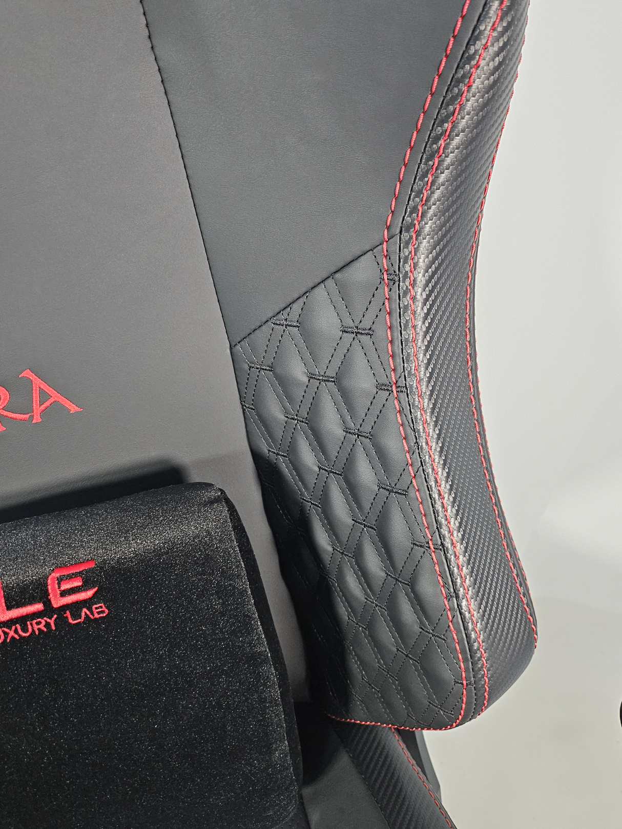 Reclining Black Leather Executive Gaming Style Office Chair with Red Detailing - F010A-1