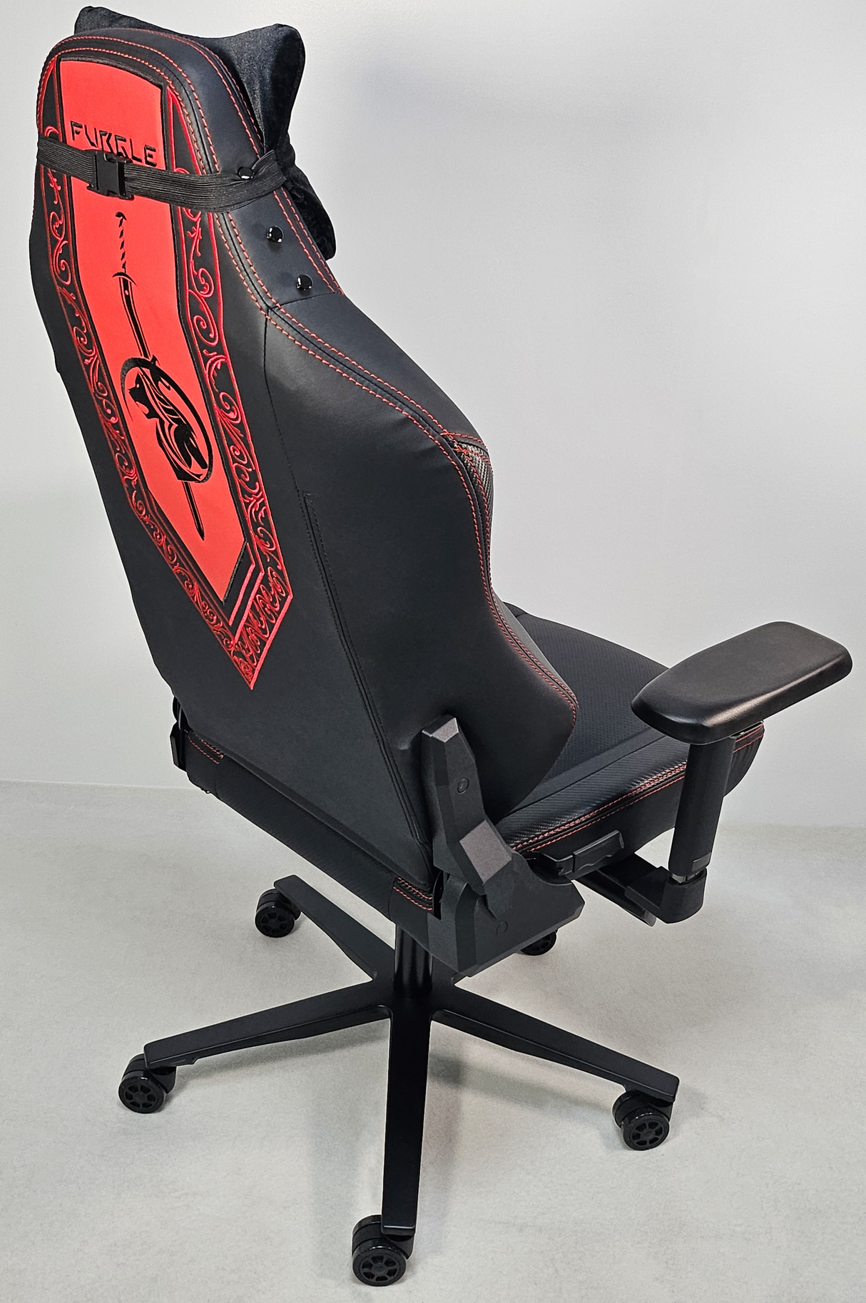 Reclining Black Leather Executive Gaming Style Office Chair with Red Detailing - F010A-1