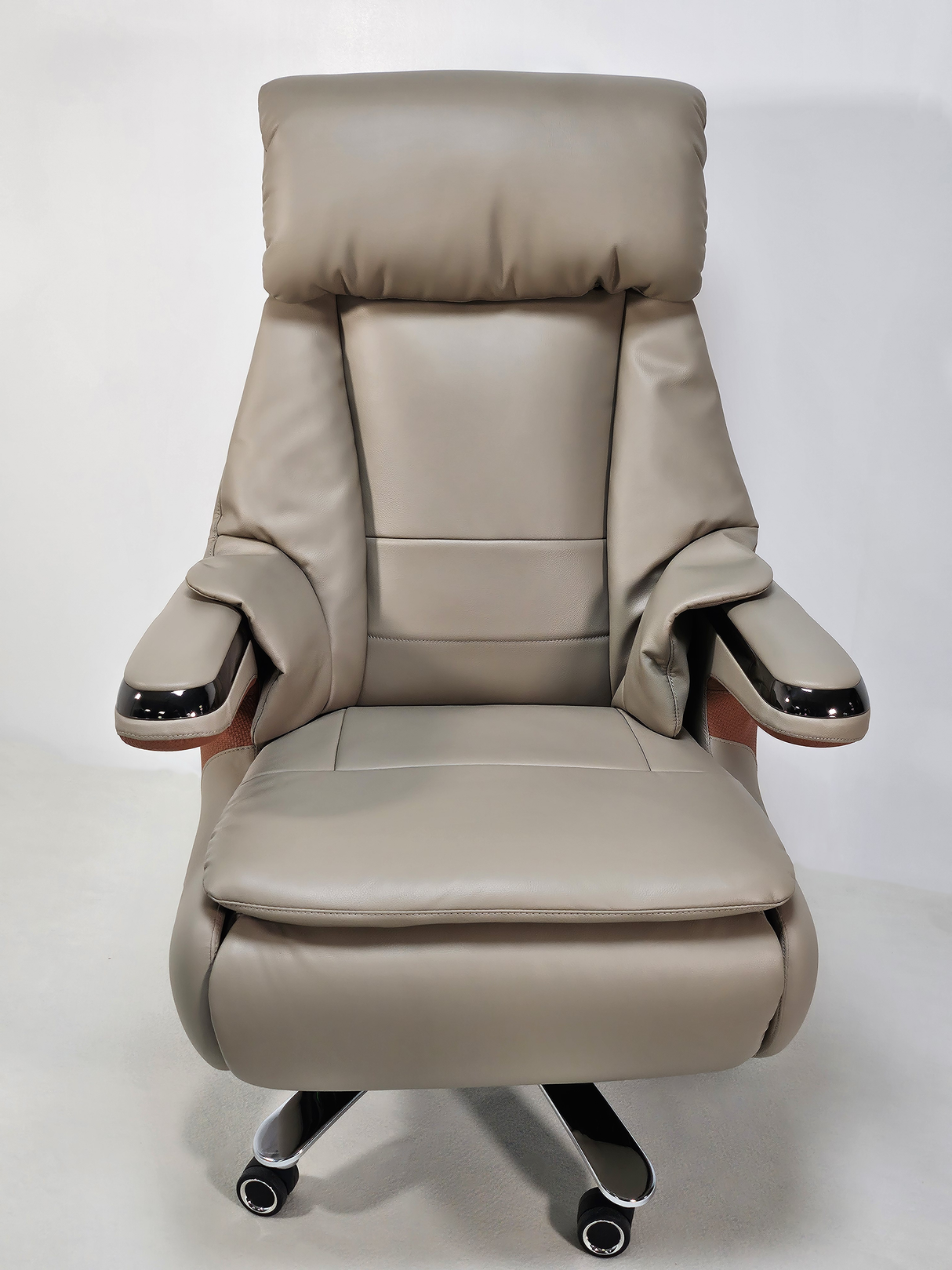 Electric Reclining Executive Leather Office Chair with USB A Charging Port - Grey Beige -  A2320