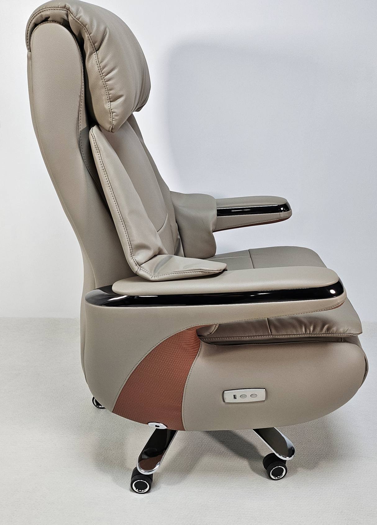 Electric Reclining Executive Leather Office Chair with USB A Charging Port - Grey Beige -  A2320