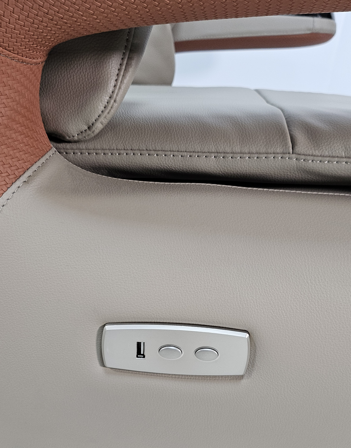Electric Reclining Executive Leather Office Chair with USB A Charging Port - Grey Beige -  A2320