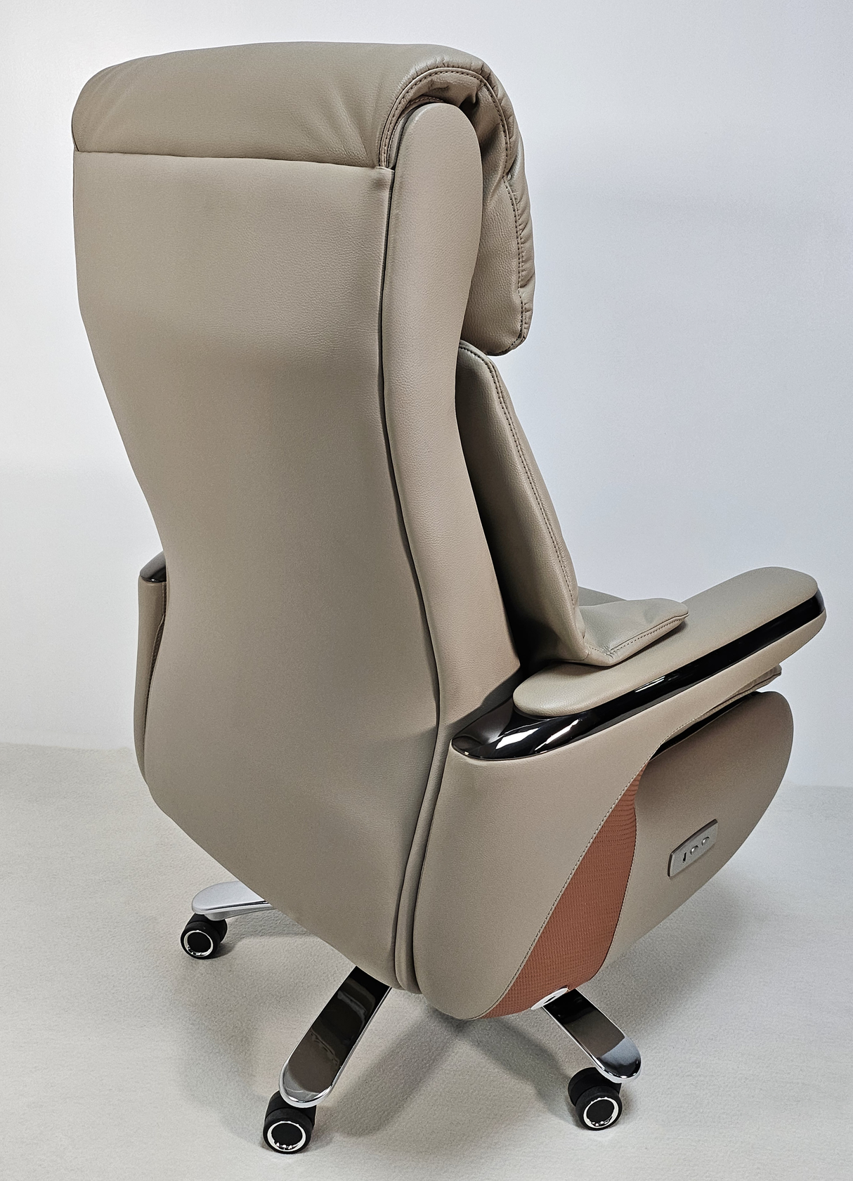 Electric Reclining Executive Leather Office Chair with USB A Charging Port - Grey Beige -  A2320