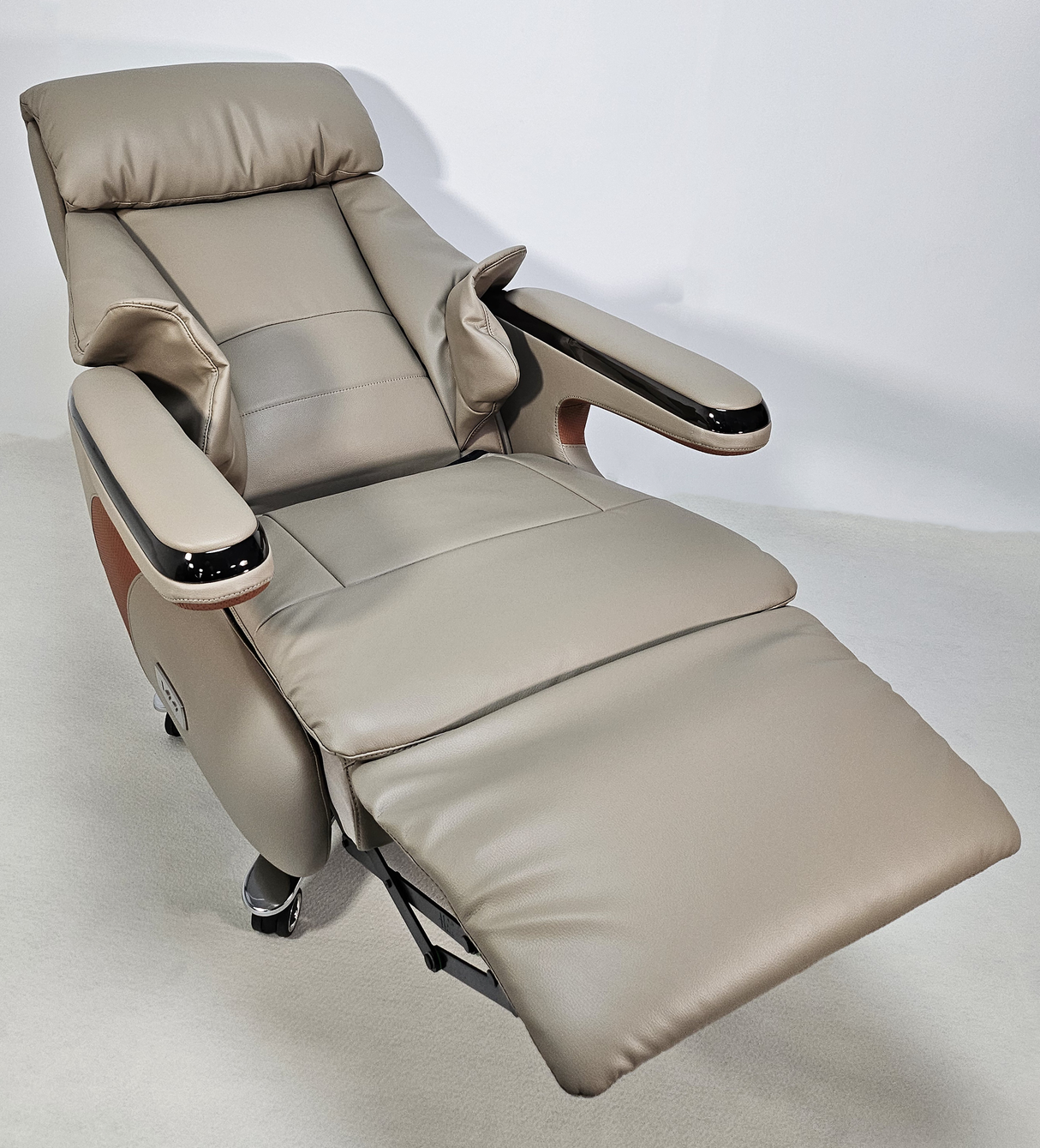 Electric Reclining Executive Leather Office Chair with USB A Charging Port - Grey Beige -  A2320