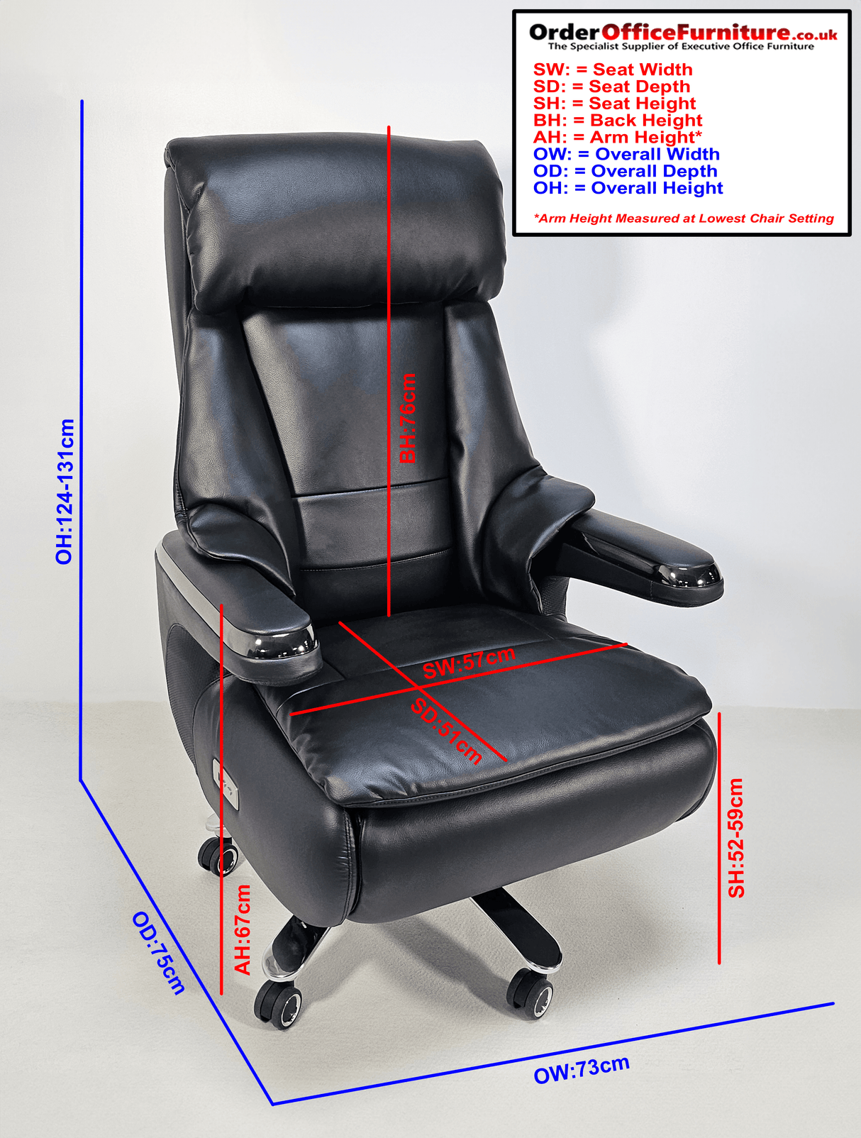 Electric Reclining Executive Leather Office Chair with USB A Charging Port - Black -  A2320