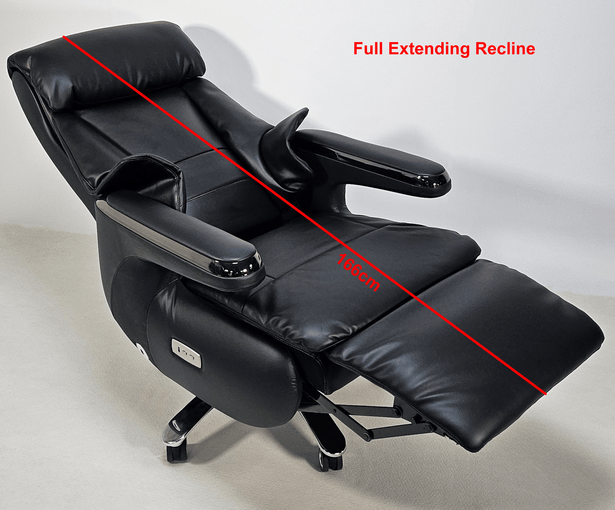Electric Reclining Executive Leather Office Chair with USB A Charging Port - Black -  A2320