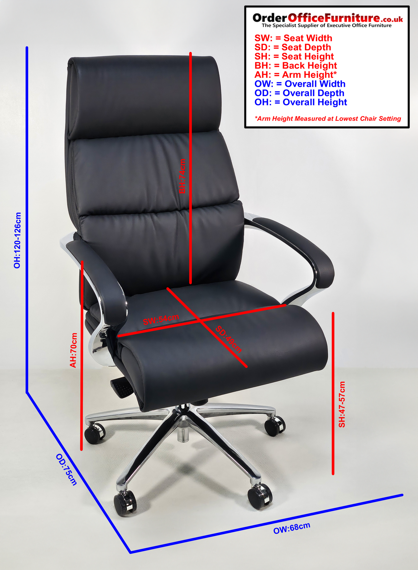 Quality Black Leather High Back Executive Office Chair with Chrome Arms - YS1102A