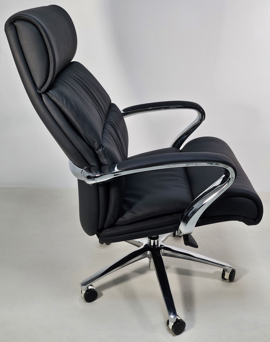 Quality Black Leather High Back Executive Office Chair with Chrome Arms - YS1102A