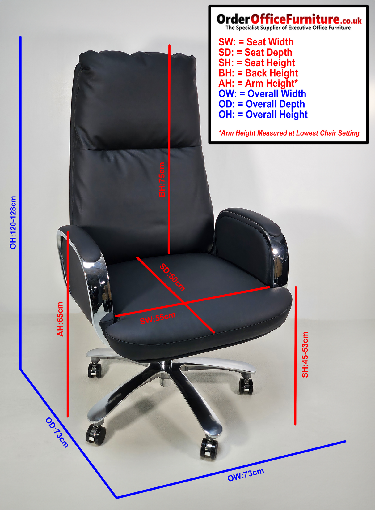 Modern High Back Executive Black Leather Office Chair with Chrome Arms - YS1815A