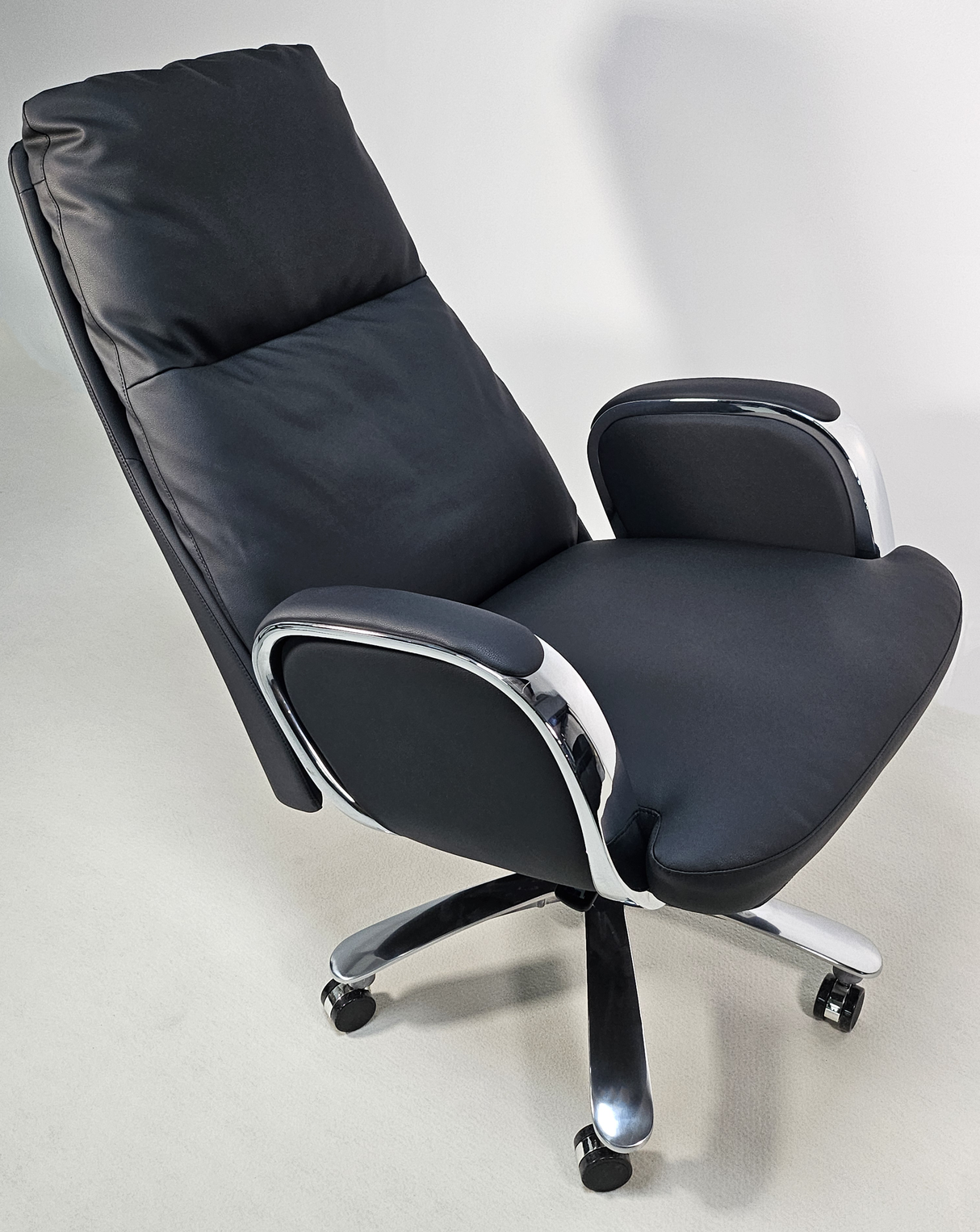 Modern High Back Executive Black Leather Office Chair with Chrome Arms - YS1815A