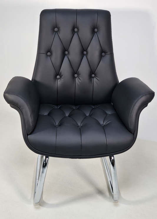 Luxury Medium Back Black Leather Executive Chesterfield Visitor Chair - 2302C