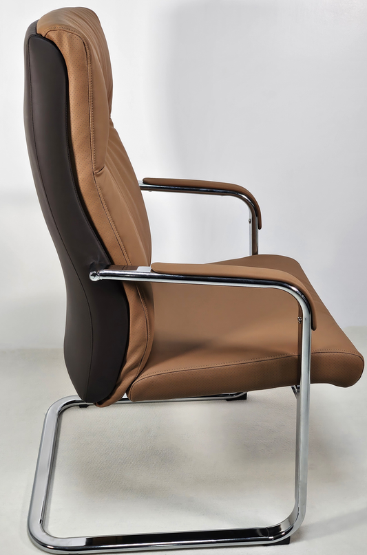 Quality Beige Brown Leather Executive Boardroom Chair with Chrome Frame - FE-243