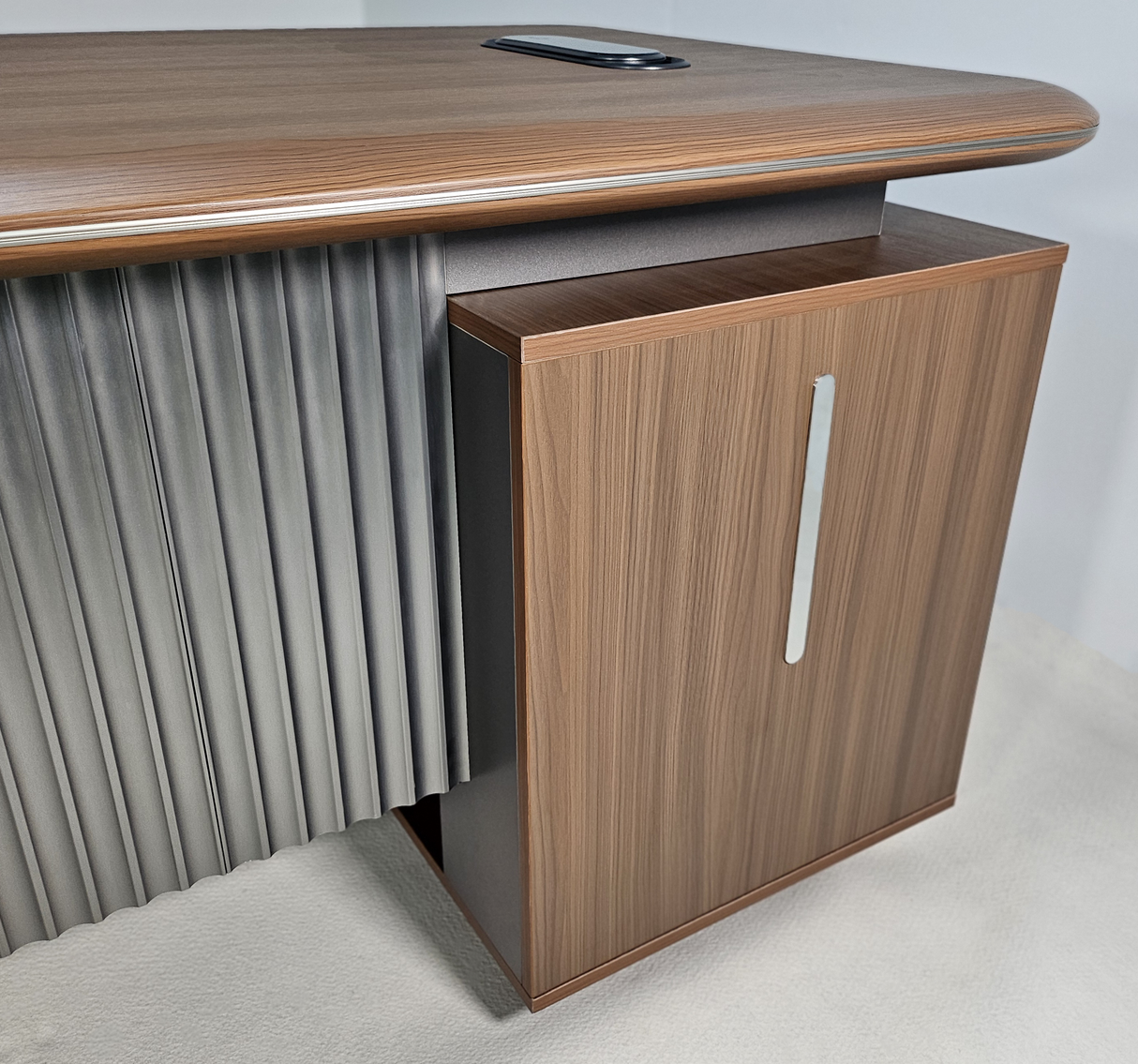 Premium Executive Corner Office Desk in American Walnut Melamine - Desktop Power Included - 1600mm, 1800mm, 2000mm - DG27-D01