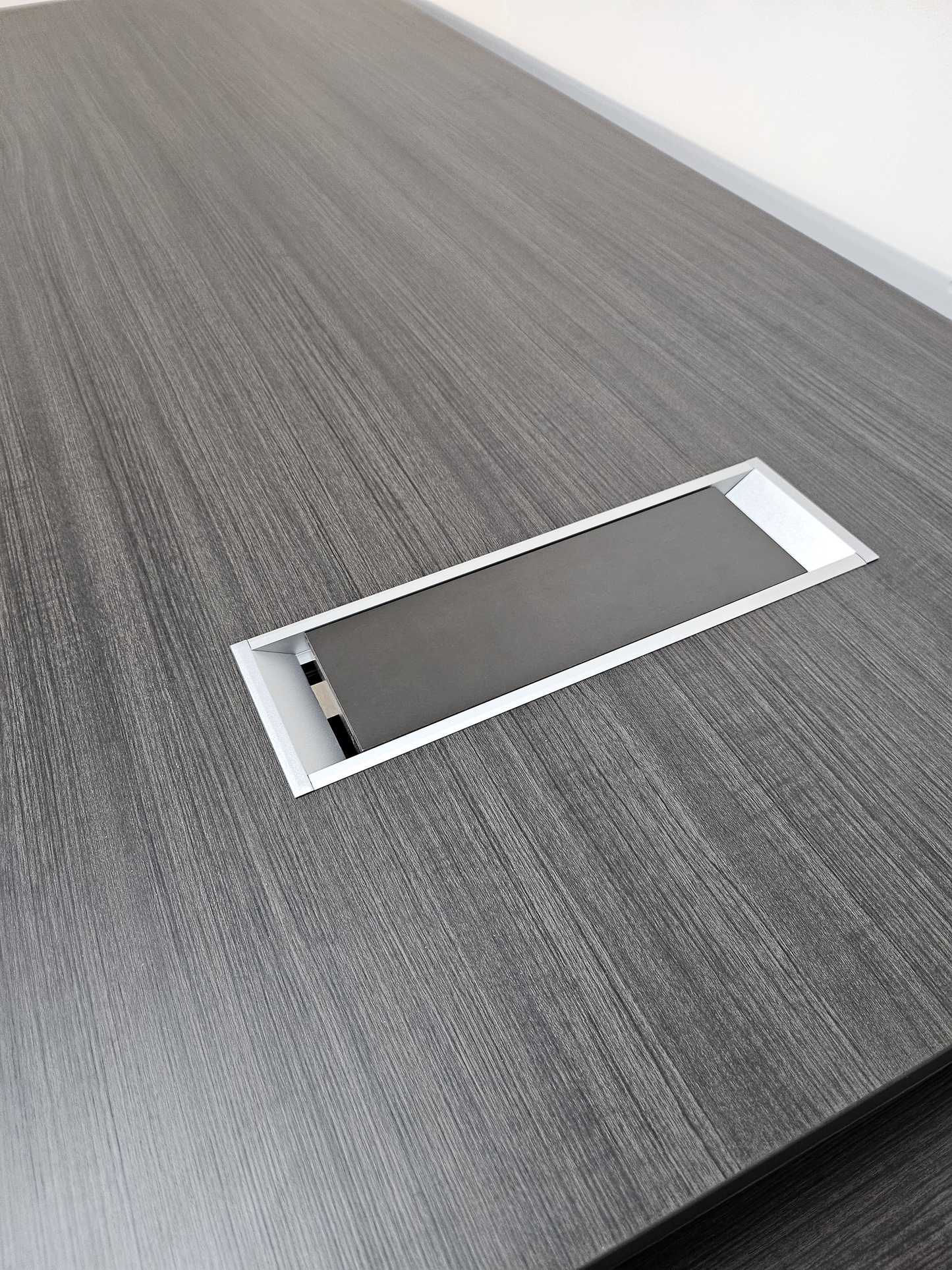 Large Modern Grey Oak Executive Corner Office Desk with Stylish Grey Leather Design - With Cupboard and Return - 2800mm - DG25-D02