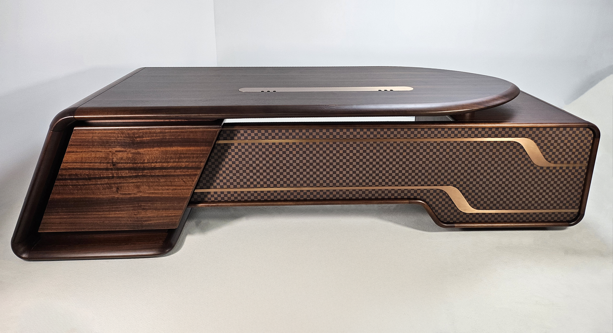 Solid Wood Curved Executive Office Desk with Built in Storage - 2800mm - GU-D28