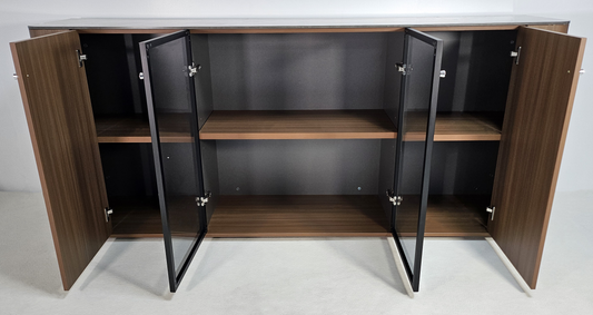 Premium Modern Four Door Cupboard with Glass Doors in American Walnut Melamine - 2000mm - DG27-S05