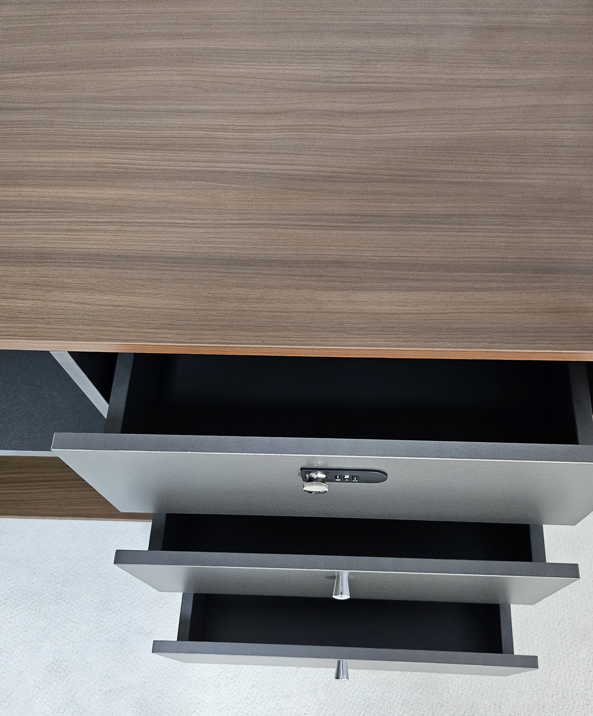 Premium Large Executive Corner Office Desk in American Walnut Melamine - Desktop Power Included - 2800mm - DG27-D022