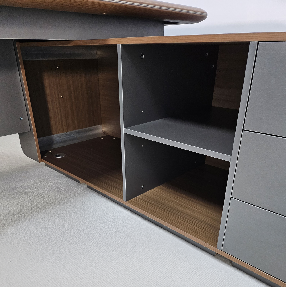 Premium Large Executive Corner Office Desk in American Walnut Melamine - Desktop Power Included - 2800mm - DG27-D022