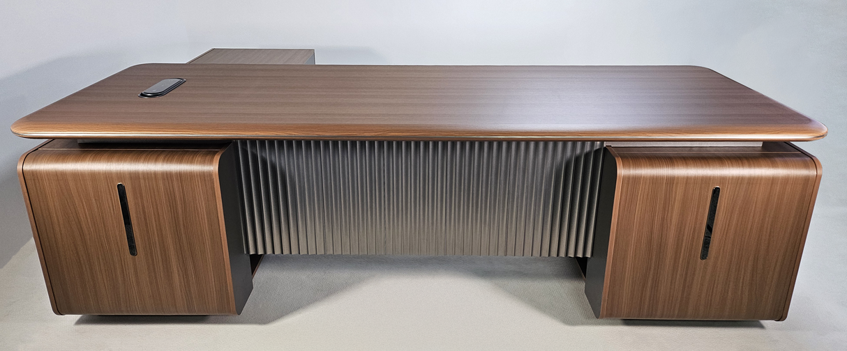 Premium Large Executive Corner Office Desk in American Walnut Melamine - Desktop Power Included - 2800mm - DG27-D022