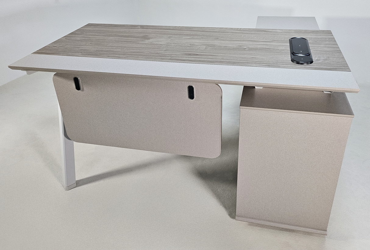 Contemporary Modern Corner Executive Office Desk with Stylish Metal Leg and Integrated Desktop Power - Oak and Beige Oatmeal - 1400mm, 1600mm, 1800mm - CF-CRN-E