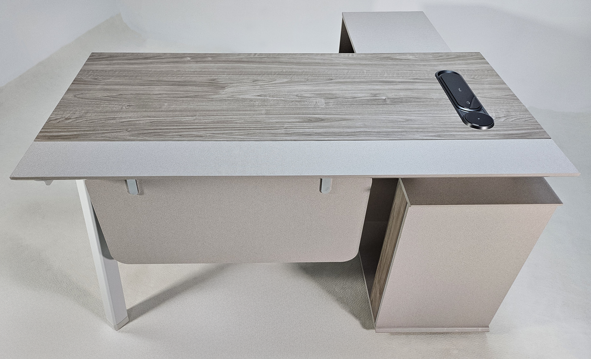 Contemporary Modern Corner Executive Office Desk with Stylish Metal Leg and Integrated Desktop Power - Oak and Beige Oatmeal - 1400mm, 1600mm, 1800mm - CF-CRN-E