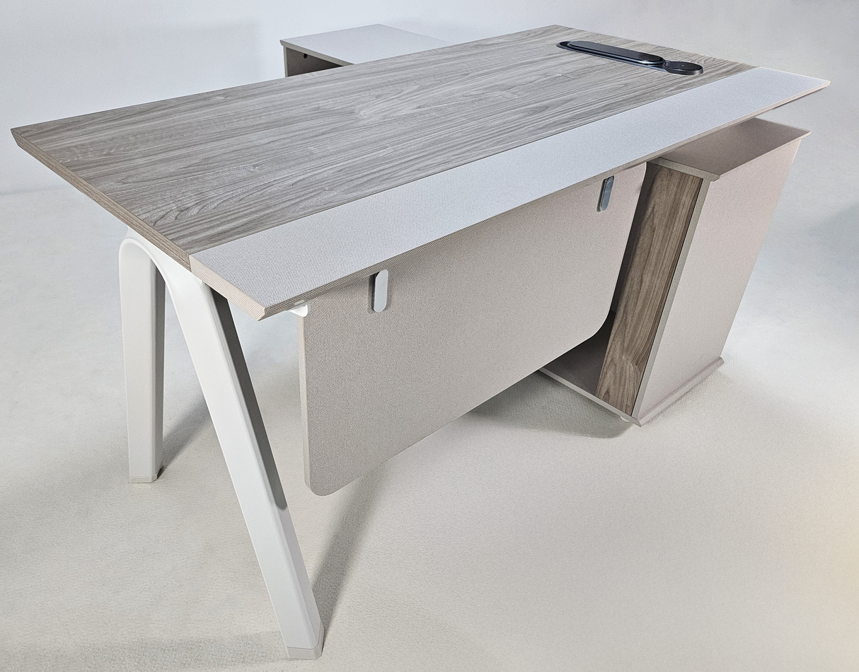 Contemporary Modern Corner Executive Office Desk with Stylish Metal Leg and Integrated Desktop Power - Oak and Beige Oatmeal - 1400mm, 1600mm, 1800mm - CF-CRN-E