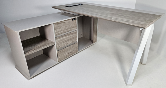 Contemporary Modern Corner Executive Office Desk with Stylish Metal Leg and Integrated Desktop Power - Oak and Beige Oatmeal - 1400mm, 1600mm, 1800mm - CF-CRN-E